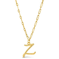 Textured Initial Charm Pendant Necklace