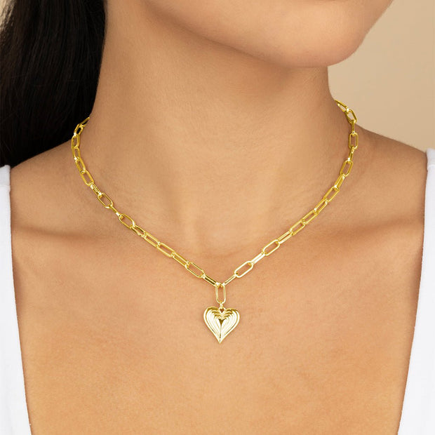 Paperclip Beating Heart Pendant Necklace