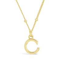 Sterling Silver Initial Necklace with Beaded Chain