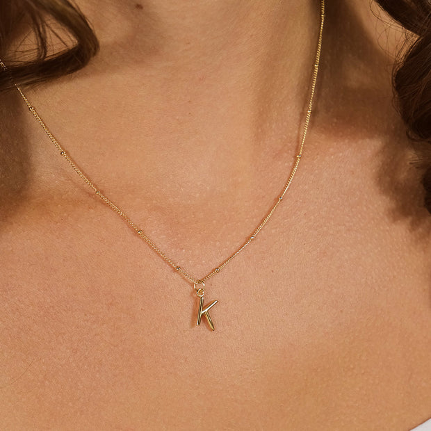 Sterling Silver Initial Necklace with Beaded Chain