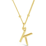 Sterling Silver Initial Necklace with Beaded Chain