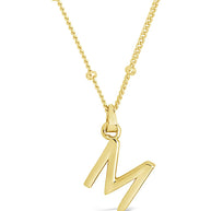 Sterling Silver Initial Necklace with Beaded Chain