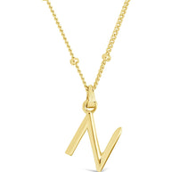 Sterling Silver Initial Necklace with Beaded Chain