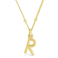 Sterling Silver Initial Necklace with Beaded Chain