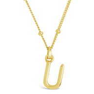Sterling Silver Initial Necklace with Beaded Chain