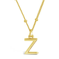 Sterling Silver Initial Necklace with Beaded Chain