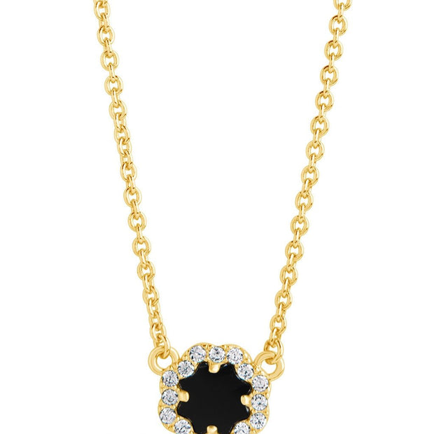 CZ Bezel Rose Petal Pendant Necklace
