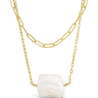Chain Link and Pearl Layered Necklace