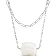 Chain Link and Pearl Layered Necklace