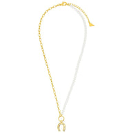Elva Pearl CZ Horseshoe Necklace
