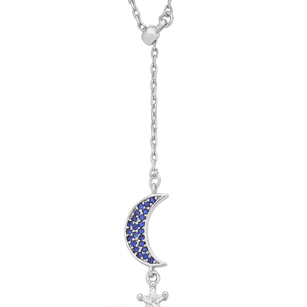 CZ Star & Moon Dangling Y Necklace