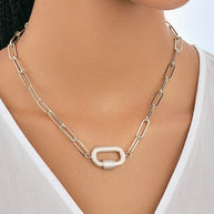 Pave CZ Carabiner Linked Lock Necklace