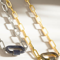 Pave CZ Carabiner Linked Lock Necklace