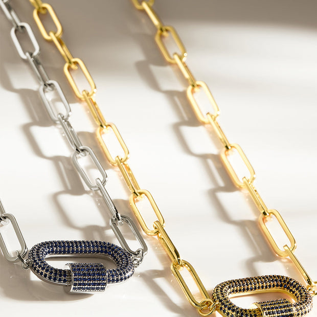Pave CZ Carabiner Linked Lock Necklace