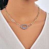 Pave CZ Carabiner Linked Lock Necklace