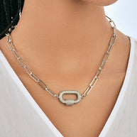 Pave CZ Carabiner Linked Lock Necklace