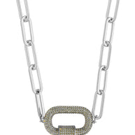 Pave CZ Carabiner Linked Lock Necklace