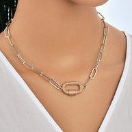 Pave CZ Carabiner Linked Lock Necklace