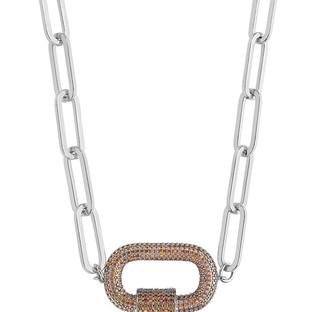 Pave CZ Carabiner Linked Lock Necklace