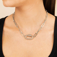 Pave CZ Carabiner Linked Lock Necklace