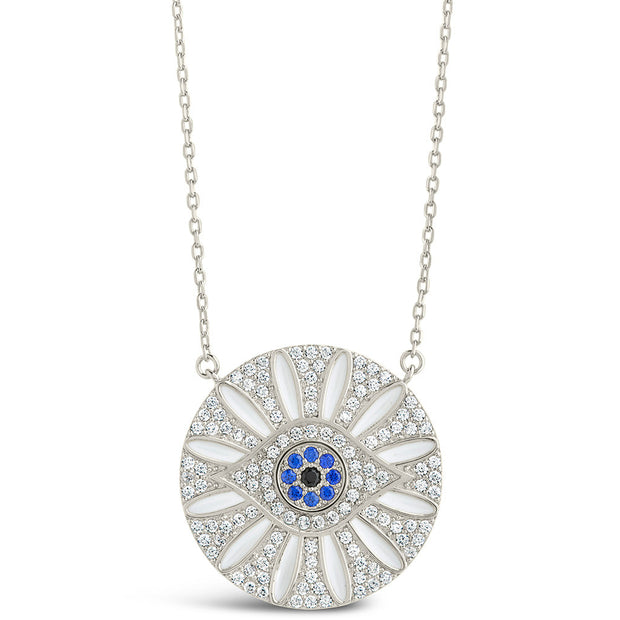 CZ Evil Eye & Enamel Petal Pendant Necklace