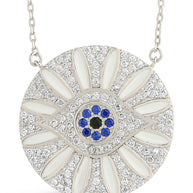 CZ Evil Eye & Enamel Petal Pendant Necklace