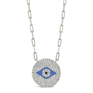 CZ Evil Eye Disk Pendant Necklace