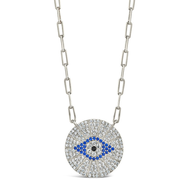 CZ Evil Eye Disk Pendant Necklace