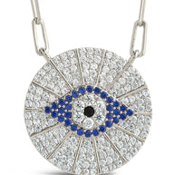 CZ Evil Eye Disk Pendant Necklace