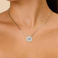 CZ Evil Eye Disk Pendant Necklace