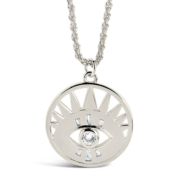Mahana CZ Evil Eye Disk Necklace