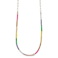 Maria Chain & Rainbow CZ Tennis Necklace