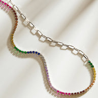 Maria Chain & Rainbow CZ Tennis Necklace