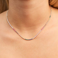 Maria Chain & Rainbow CZ Tennis Necklace
