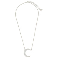 Stationed CZ Crescent Pendant Necklace