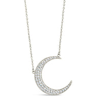 Stationed CZ Crescent Pendant Necklace