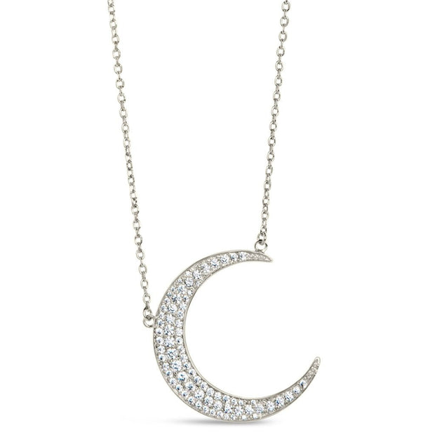 Stationed CZ Crescent Pendant Necklace