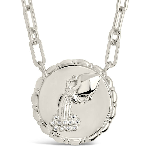 Bold CZ Zodiac Link Pendant Necklace