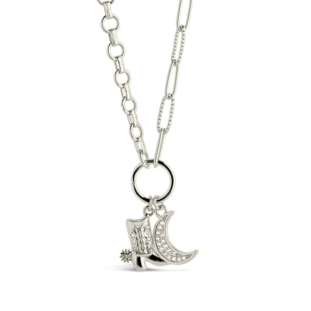 Kelsea CZ Boot & Moon Pendant Charm Necklace