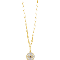 CZ & Mother of Pearl Evil Eye Pendant Necklace