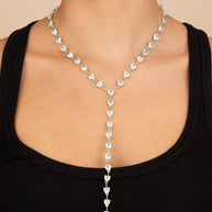 Tasha CZ Stationed Heart Lariat Necklace
