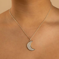 Pave CZ Moon Crescent Pendant