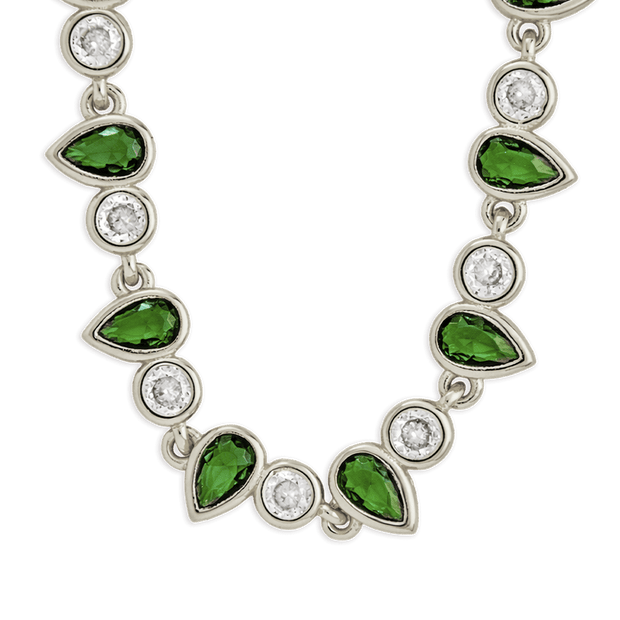 Emerald Pear & Round Cut Bezel CZ Tennis Necklace