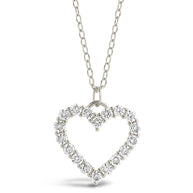 Sterling Silver Cubic Zirconia Outline Heart Pendant Necklace