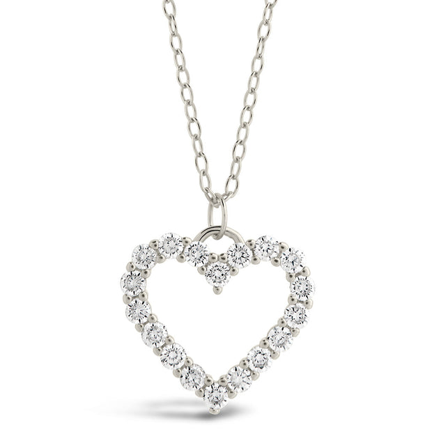 Sterling Silver Cubic Zirconia Outline Heart Pendant Necklace