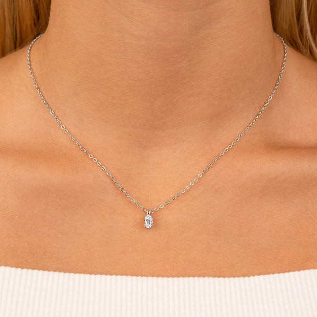 Sterling Silver Oval CZ Prong Set Pendant