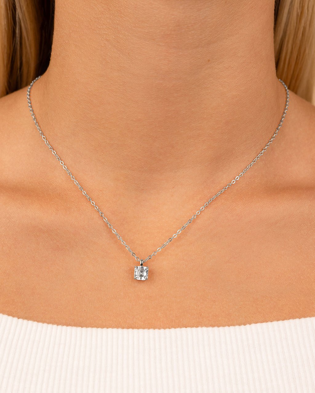 Sterling Silver Asscher Prong Set Pendant
