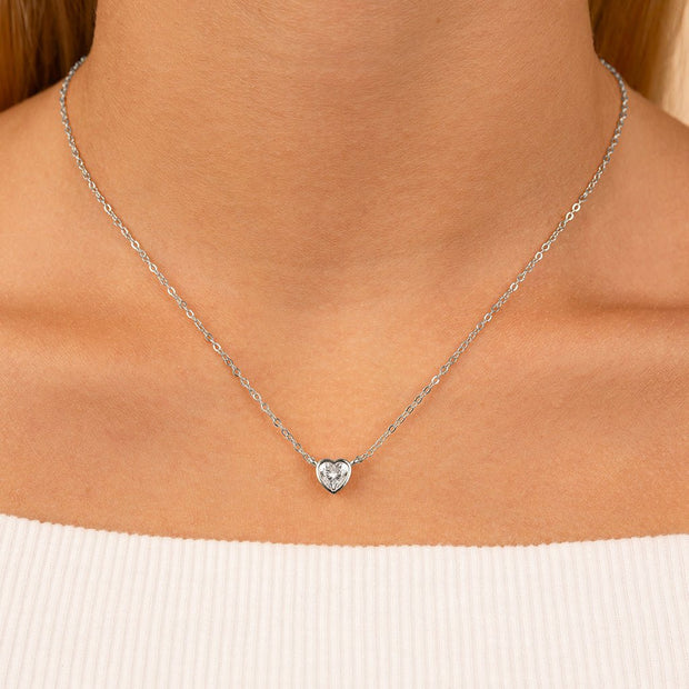 Sterling Silver Heart Bezel Set Pendant
