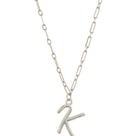 Textured Initial Charm Pendant Necklace