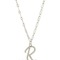 Textured Initial Charm Pendant Necklace